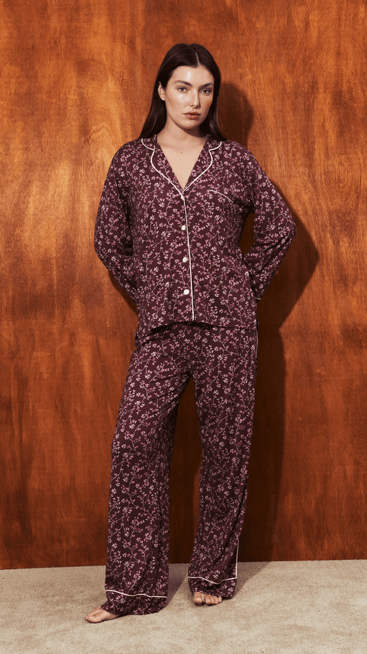 Boyfriend Vera PJ Set Merlot Bloom